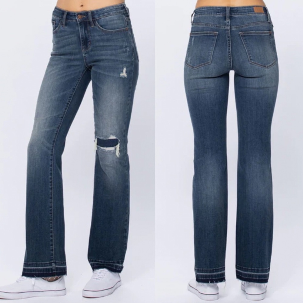 Judy Blue Deondra Mid Rise Distressed Fray Bootcut Jeans